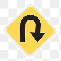 U-turn traffic png sign sticker, transparent background