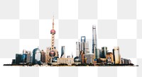 Shanghai skyline png sticker, transparent background