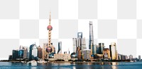 Shanghai city skyline png border, transparent background