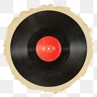 Vinyl record png sticker, ripped paper on transparent background