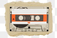 Cassette tape png sticker, ripped paper, transparent background