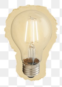 Light bulb png sticker, ripped paper on transparent background