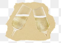 Clinking champagne png glasses ripped paper sticker, transparent background