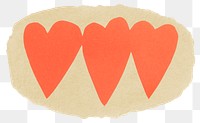 Red hearts png sticker, ripped paper, transparent background