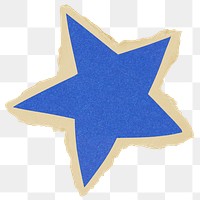 Blue star png sticker, ripped paper, transparent background