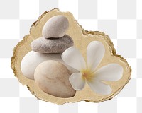 Spa stones png sticker, ripped paper, transparent background