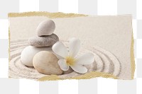 Zen stones png sticker, ripped paper, transparent background