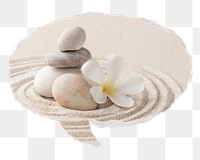 Zen stones png sticker, ripped paper speech bubble, transparent background