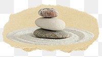 Zen stones png sticker, ripped paper, transparent background