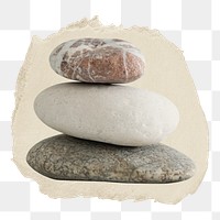 Zen stones png sticker, ripped paper, transparent background