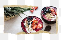 Acai bowl png sticker, healthy food ripped paper, transparent background