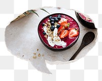 Acai bowl png sticker, healthy food ripped paper speech bubble, transparent background