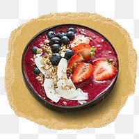 Smoothie bowl png sticker, ripped paper, transparent background