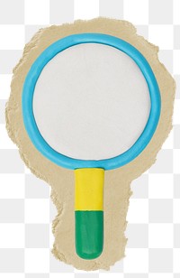 3D magnifying glass png sticker, ripped paper, transparent background