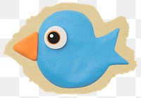 3D bird png sticker, ripped paper, transparent background