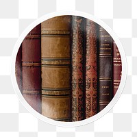 Png leather book spines sticker, circle frame, transparent background