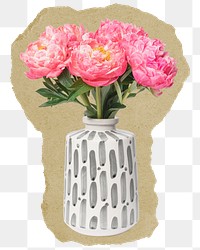 Flower vase png sticker, ripped paper, transparent background