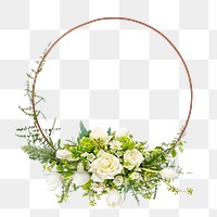 PNG white flower round frame, collage element design