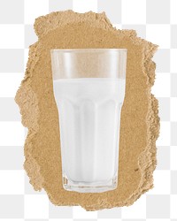 Glass of milk png sticker, ripped paper, transparent background