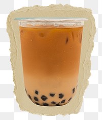 Bubble tea png sticker, drink torn paper, transparent background