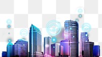 Neon skyscrapers png sticker, city skyline, transparent background