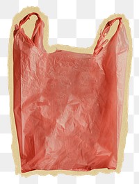 Plastic bag png sticker, red package ripped paper, transparent background