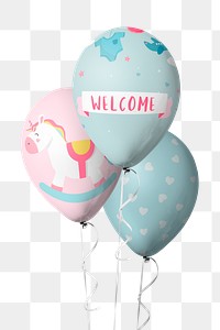 Baby shower balloons png sticker, transparent background