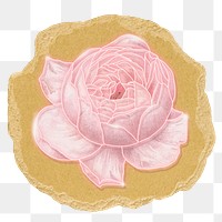 Neon blooming png rose sticker, ripped paper on transparent background