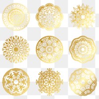 Golden arabesque patterned design element collection transparent png