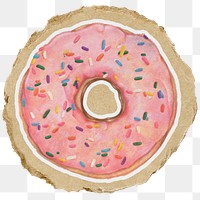 Donut, dessert png sticker, ripped paper, transparent background