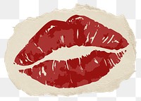 Red lipstick png stain sticker, ripped paper on transparent background