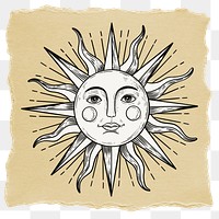 Celestial sun illustration png sticker, ripped paper, transparent background