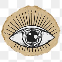 Observing eye png sticker, ripped paper, transparent background