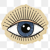 Observing eye png sticker, ripped paper on transparent background