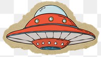 UFO cartoon png sticker, ripped paper, transparent background