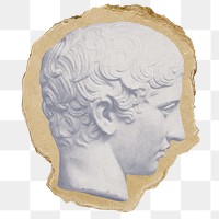 Greek god statue png sticker, ripped paper, transparent background