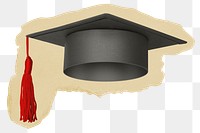 Graduation cap png sticker, ripped paper, transparent background