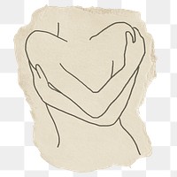 Woman body png line art sticker, ripped paper on transparent background