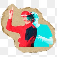 Man wearing VR png sticker, ripped paper, transparent background