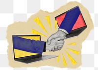 Virtual handshake png sticker, ripped paper, transparent background