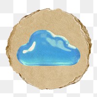 Cloud storage png icon sticker, ripped paper badge, transparent background