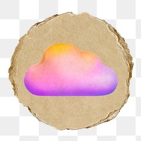 Cloud storage png icon sticker, ripped paper badge, transparent background