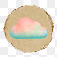 Cloud storage png icon sticker, ripped paper badge, transparent background