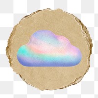 Cloud storage png icon sticker, ripped paper badge, transparent background