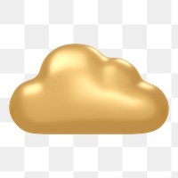 Gold icon png, cloud storage, 3D rendering, transparent background