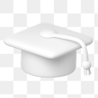 White graduation cap png icon sticker, 3D rendering, transparent background