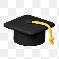 Graduation cap png icon sticker, 3D rendering, transparent background