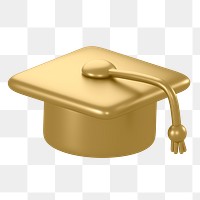 Gold graduation cap png icon sticker, 3D rendering, transparent background