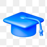 Blue graduation cap png icon sticker, 3D rendering, transparent background