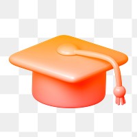 Graduation cap png icon sticker, 3D rendering, transparent background